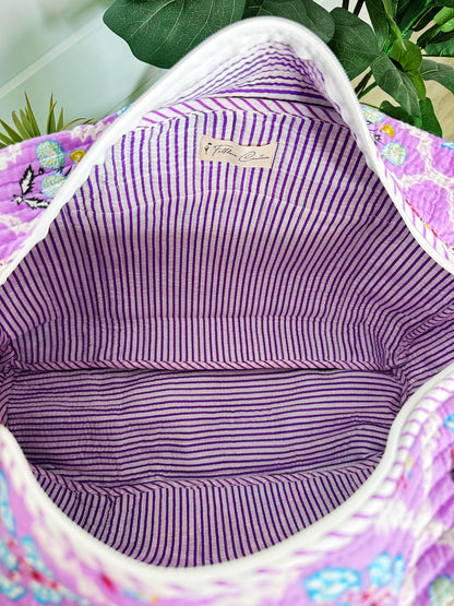 Purple Wildflower Print Quilted Weekender Overnight Bag