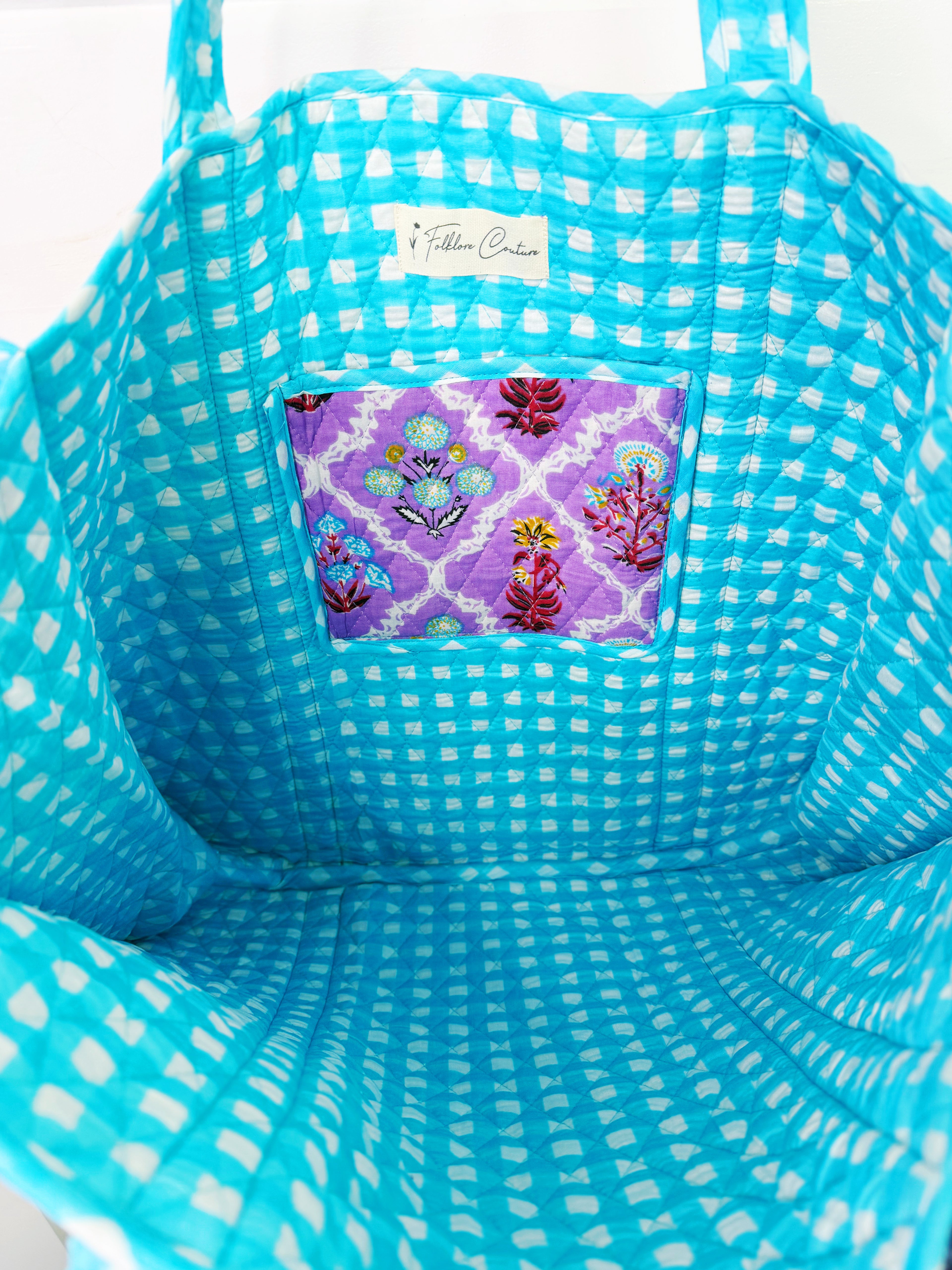 Quilted Cotton Tote Bag - Purple Wildflower Print