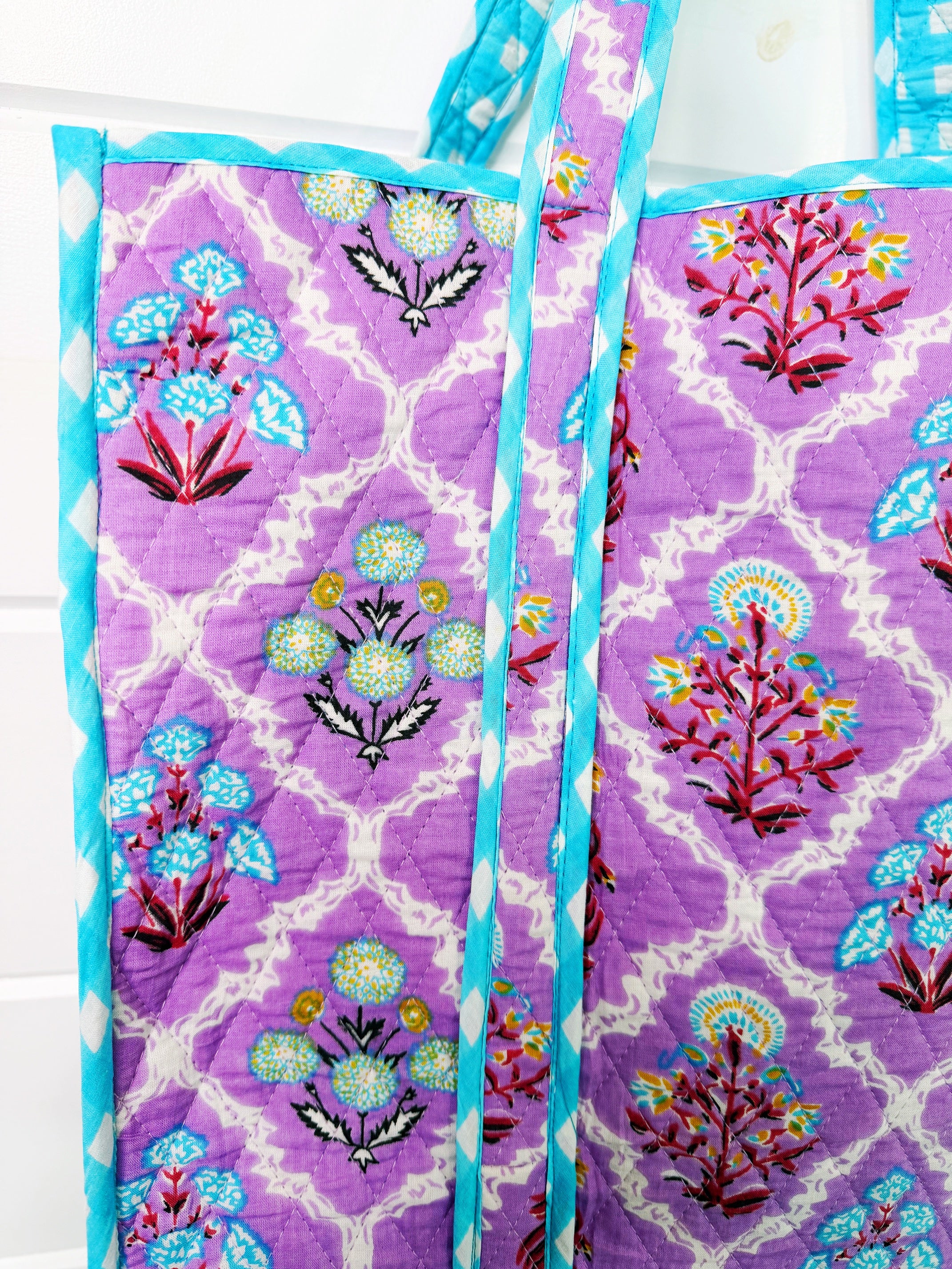 Quilted Cotton Tote Bag - Purple Wildflower Print