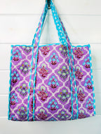 Quilted Cotton Tote Bag - Purple Wildflower Print
