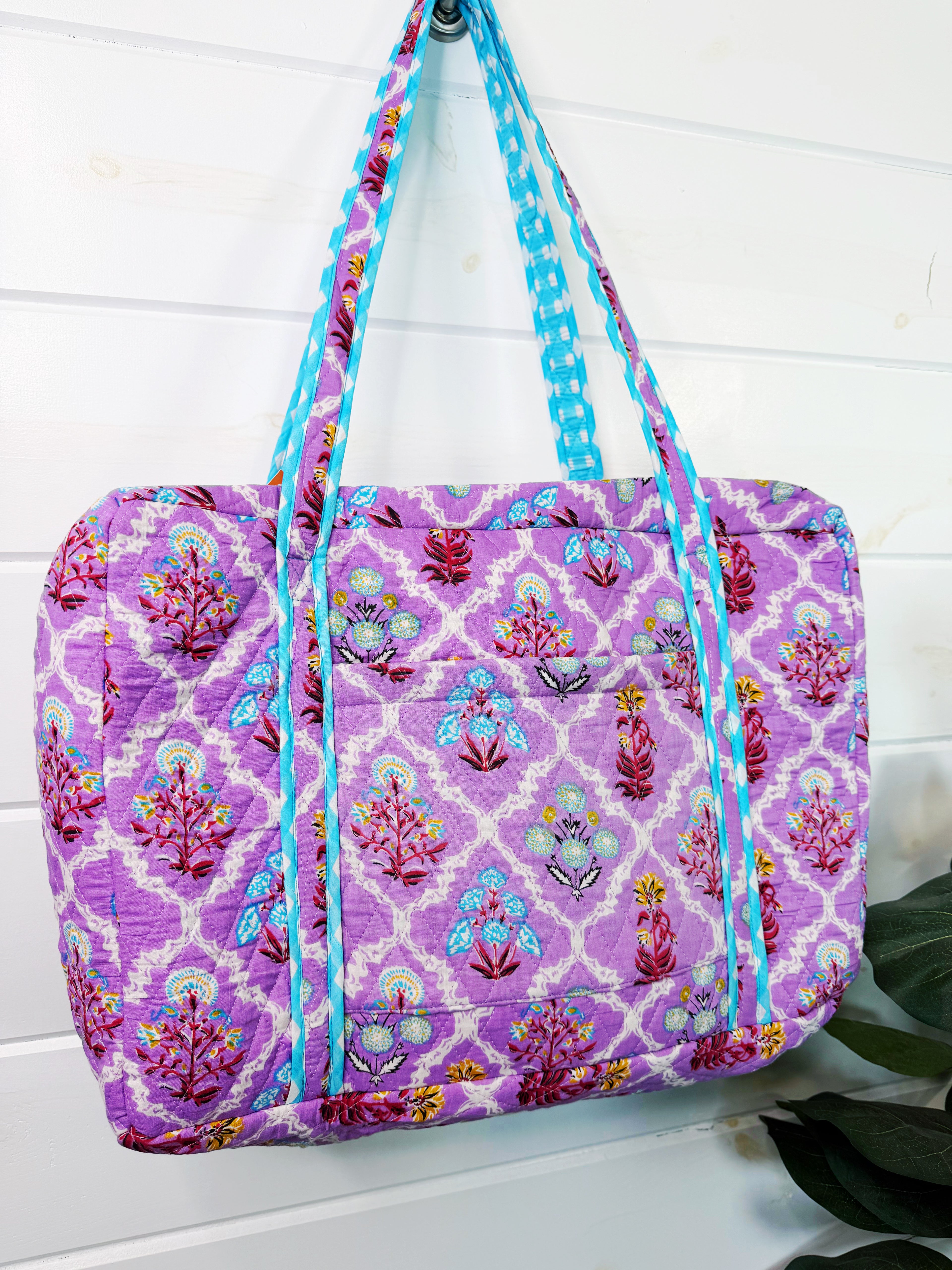 Quilted Weekender Bag - Purple Wildflower Print
