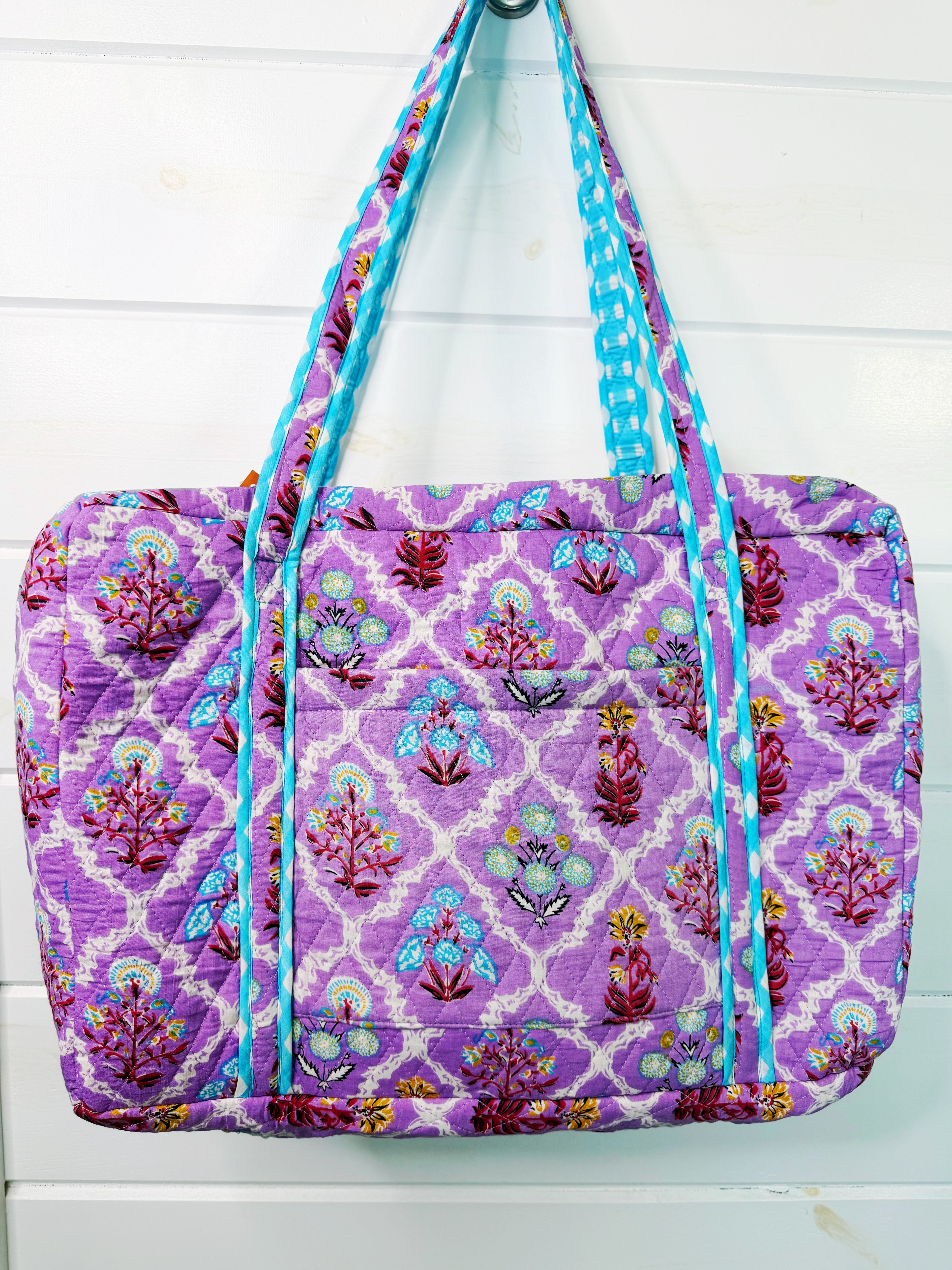 Quilted Weekender Bag - Purple Wildflower Print