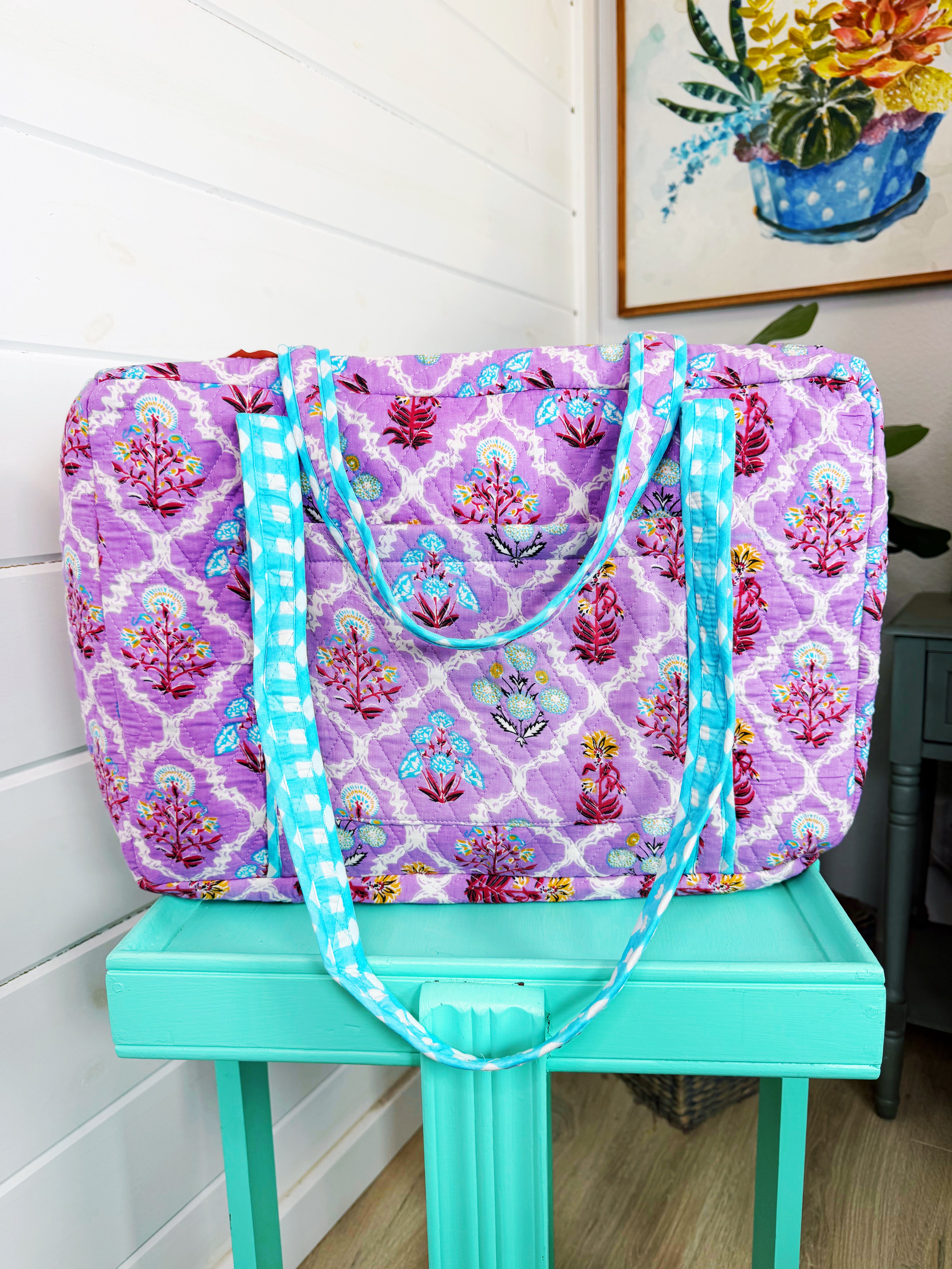 Quilted Weekender Bag - Purple Wildflower Print