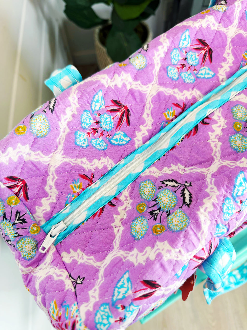 Quilted Weekender Bag - Purple Wildflower Print