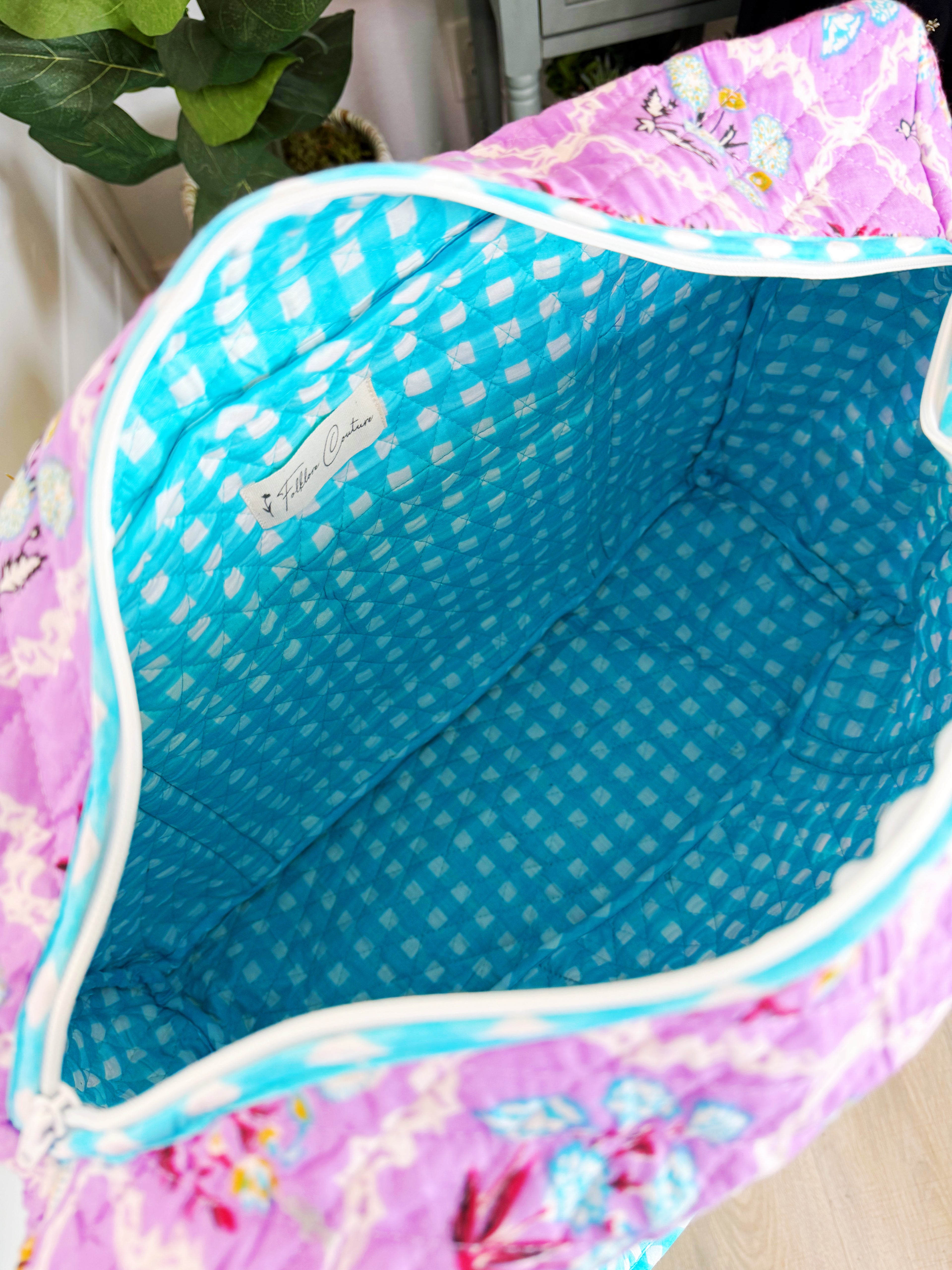 Quilted Weekender Bag - Purple Wildflower Print