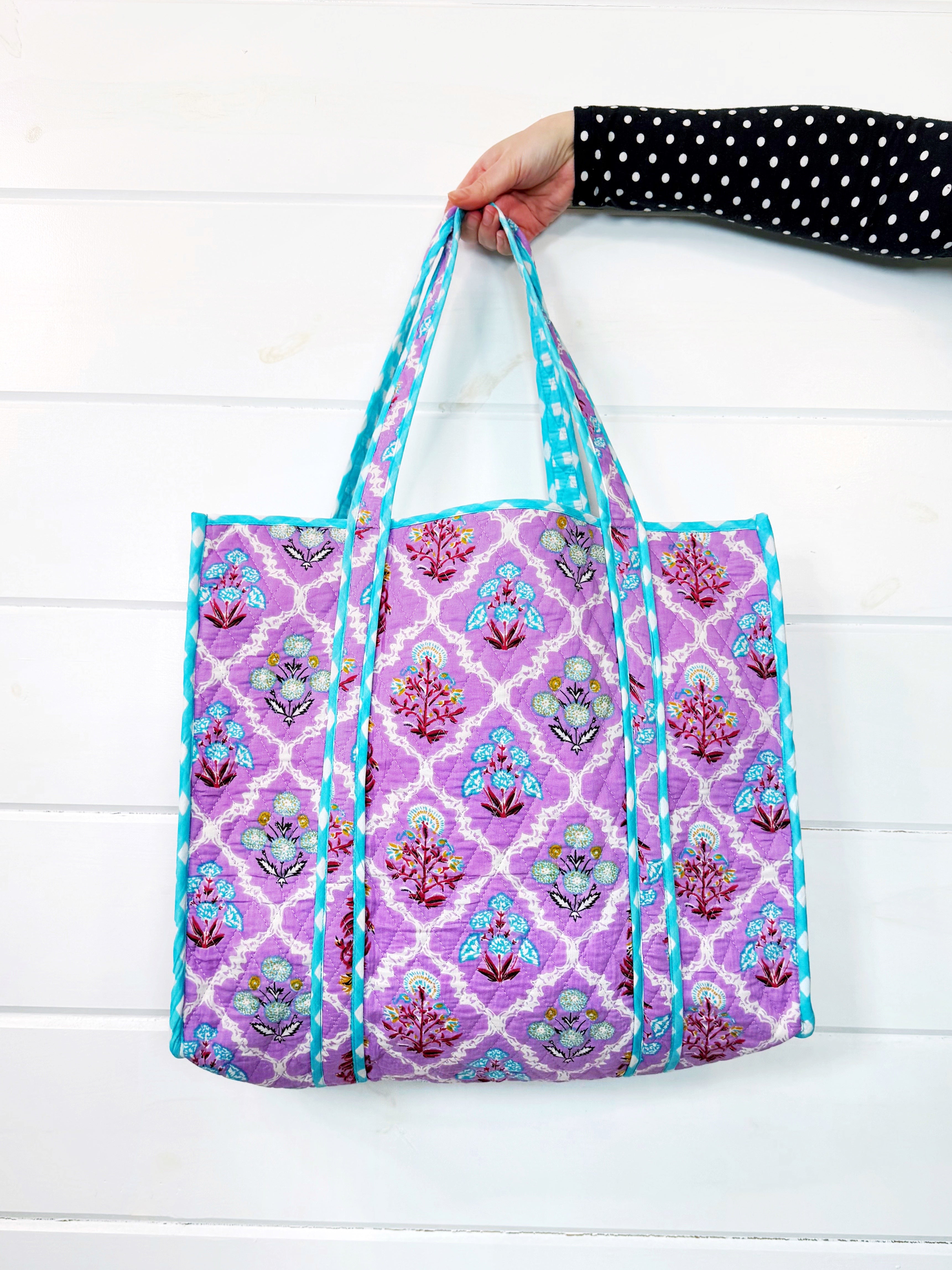 Quilted Cotton Tote Bag - Purple Wildflower Print