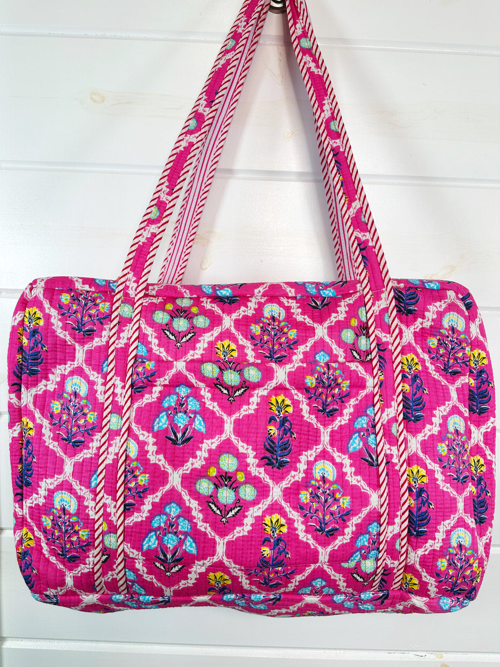 Pink Wildflowers Printed  Quilted Weekender Overnight Bag
