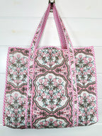 Quilted Cotton Reversible Large Tote Bag - Pink Petals Print