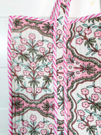 Quilted Cotton Reversible Large Tote Bag - Pink Petals Print