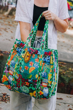 Santorini Vibes Quilted Cotton Reversible Large Tote Bag