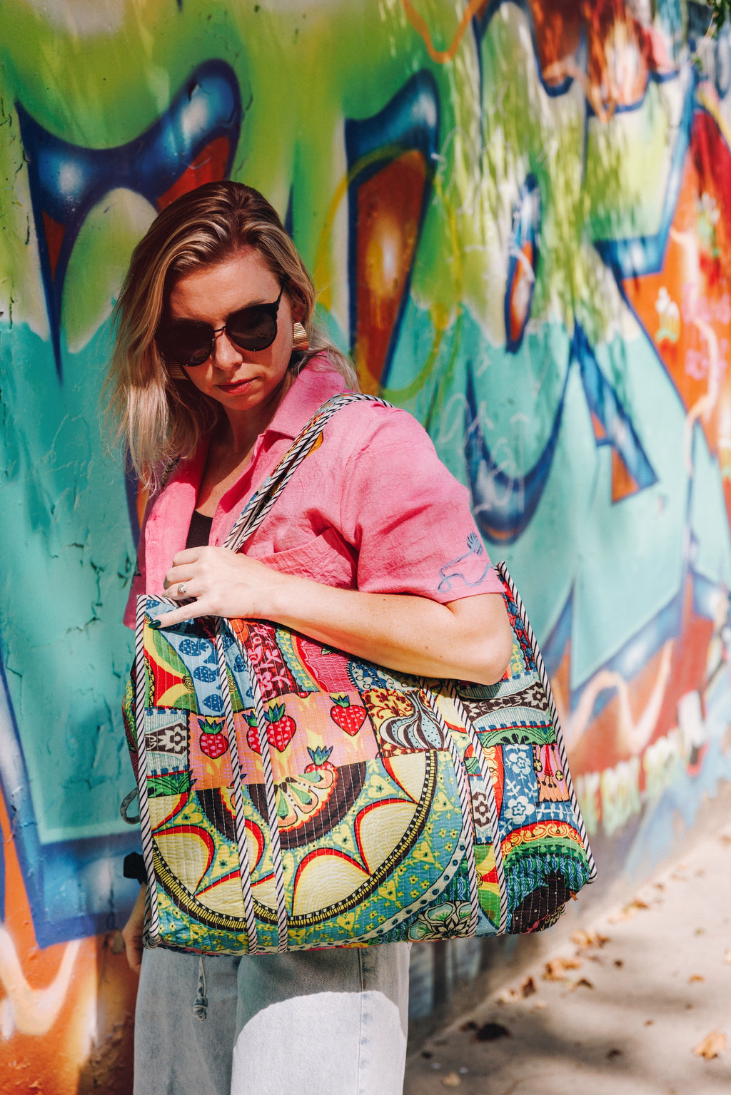 Festival Print Large Quilted Cotton Tote Bag