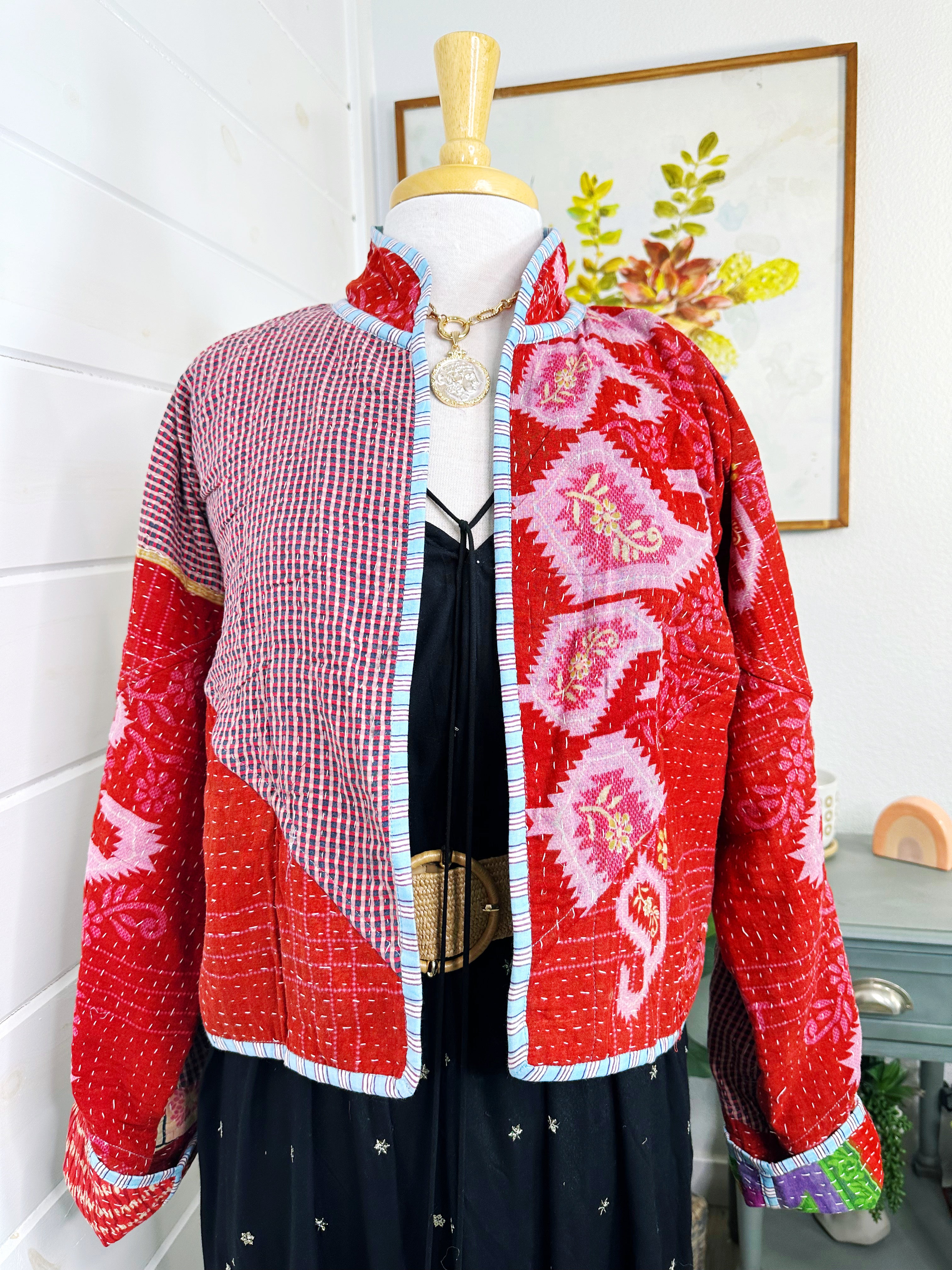Boho Patchwork Kantha Jacket – Handmade Quilted & Reversible Blanket Coat