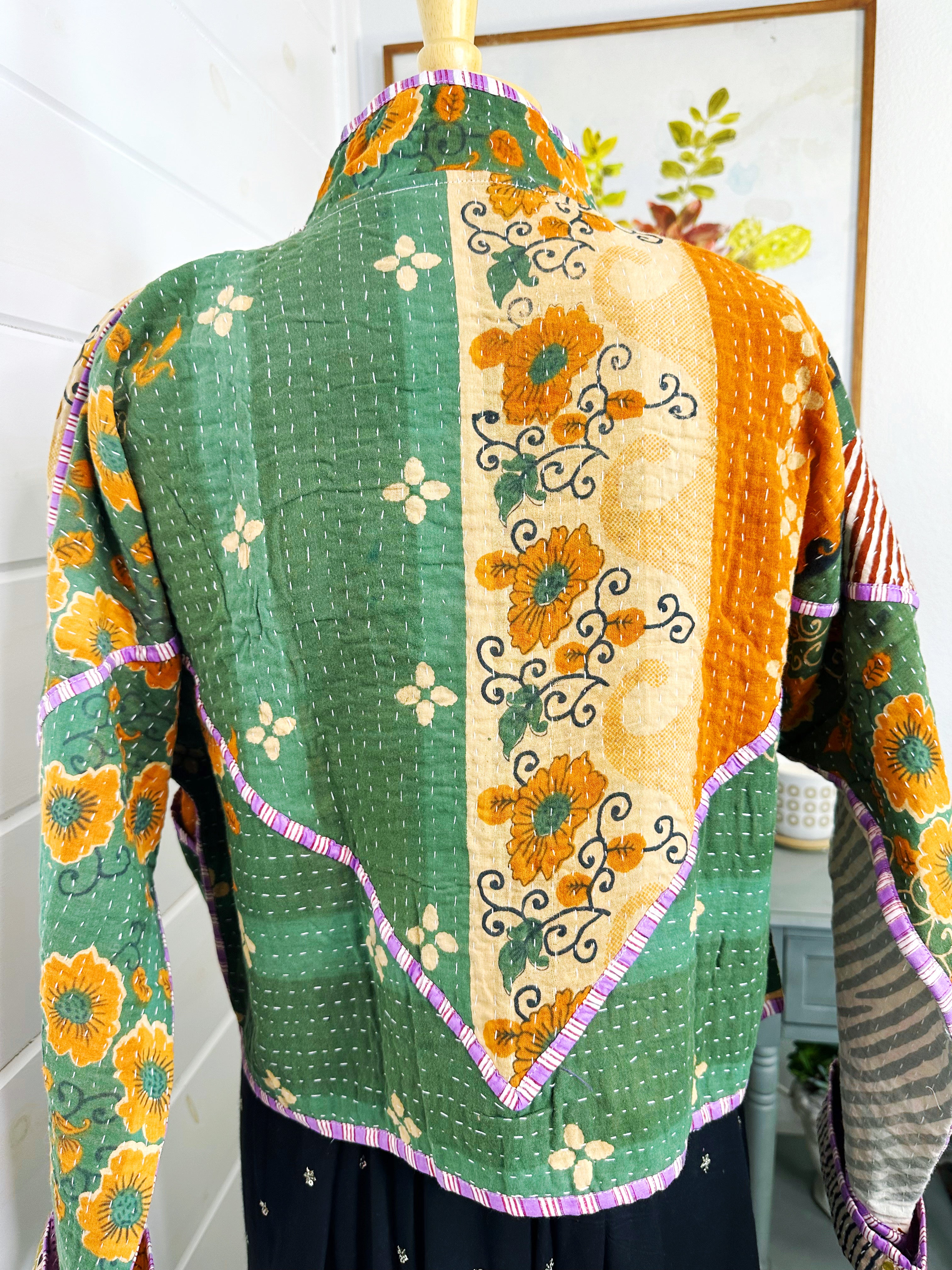 Boho Patchwork Kantha Jacket – Handmade Quilted & Reversible Blanket Coat