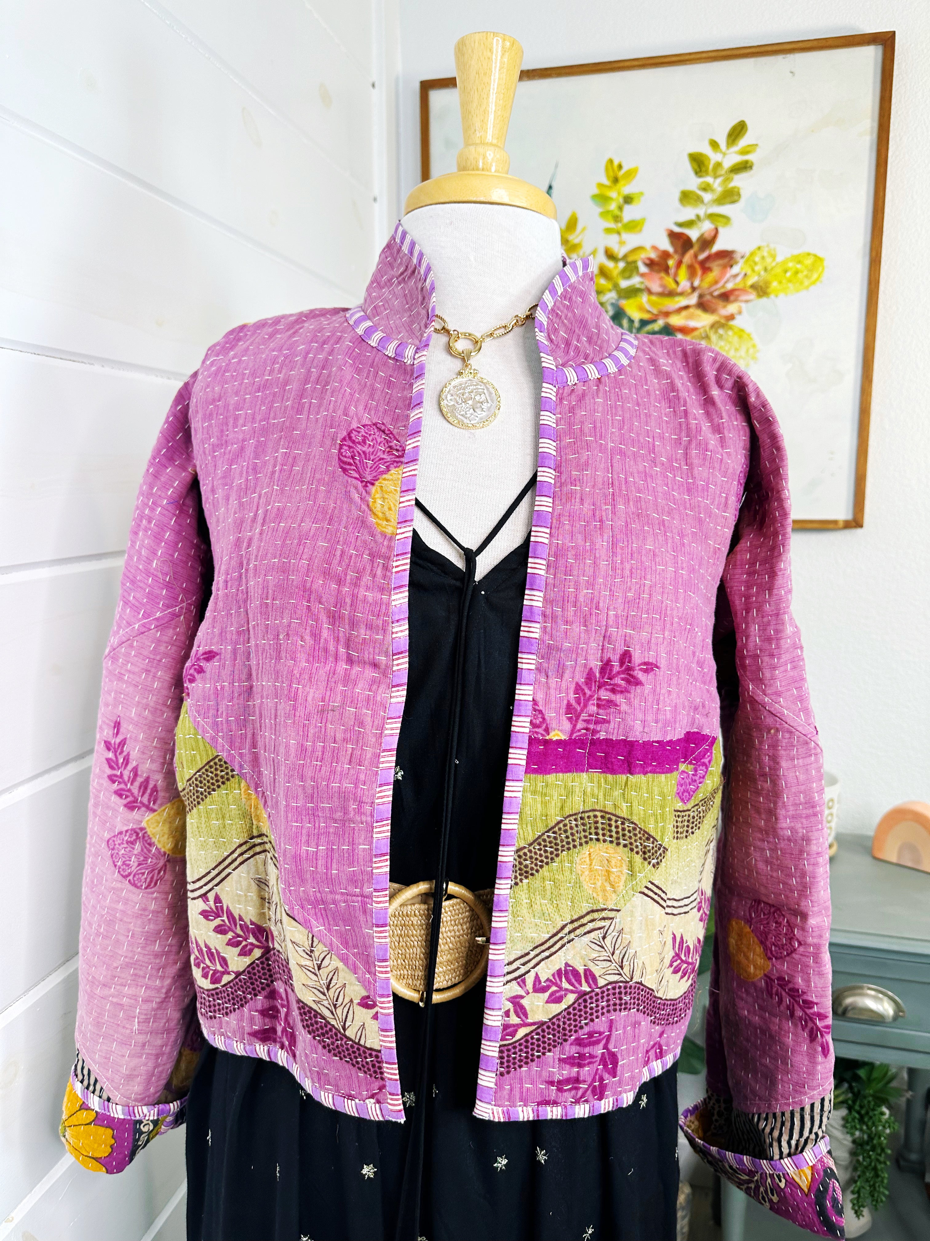 Boho Patchwork Kantha Jacket – Handmade Quilted & Reversible Blanket Coat