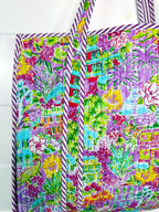 Purple Tropical Southern Town Print Quilted Cotton Reversible Large Tote Bag