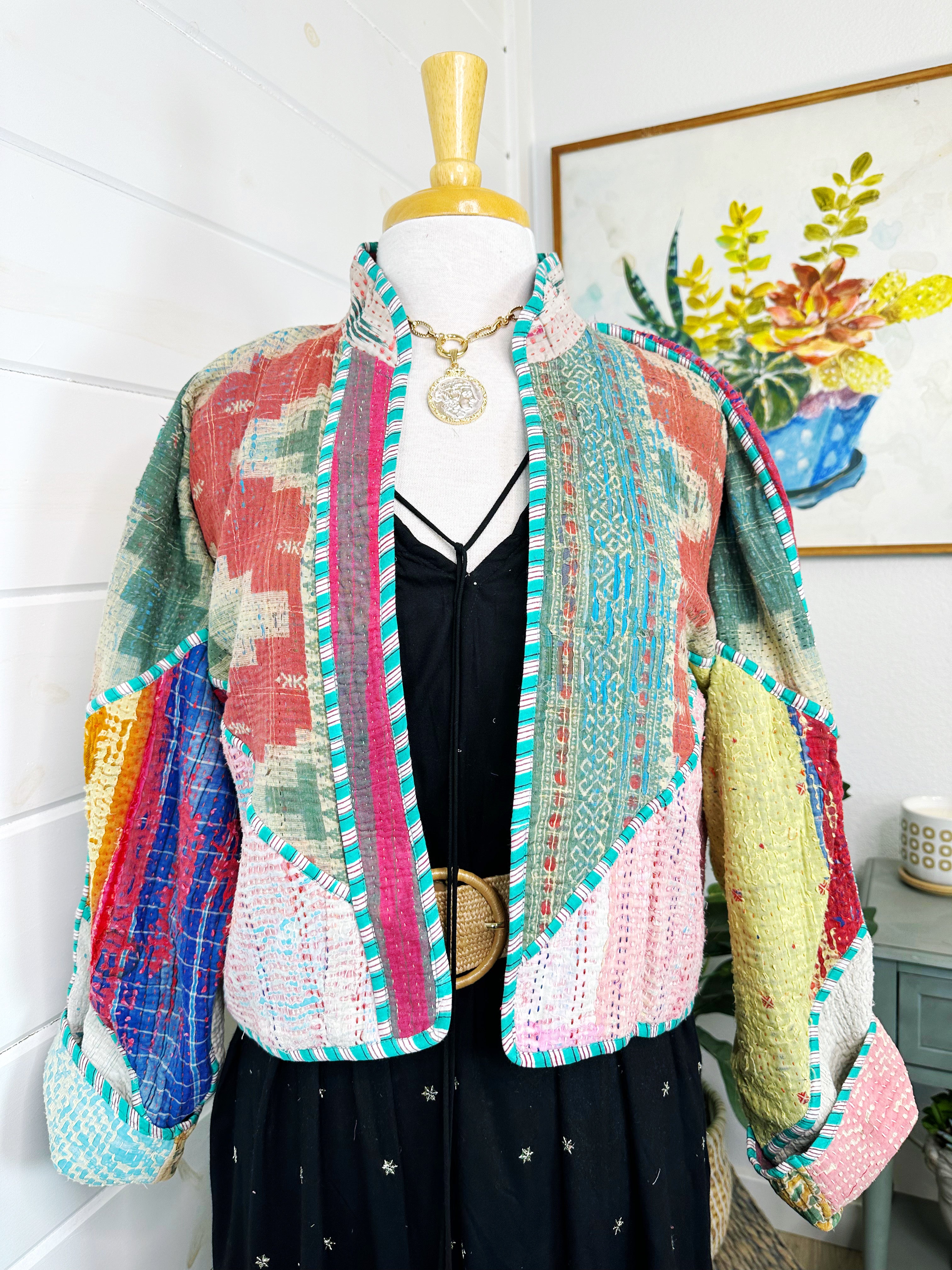 Boho Patchwork Kantha Jacket – Handmade Quilted & Reversible Blanket Coat