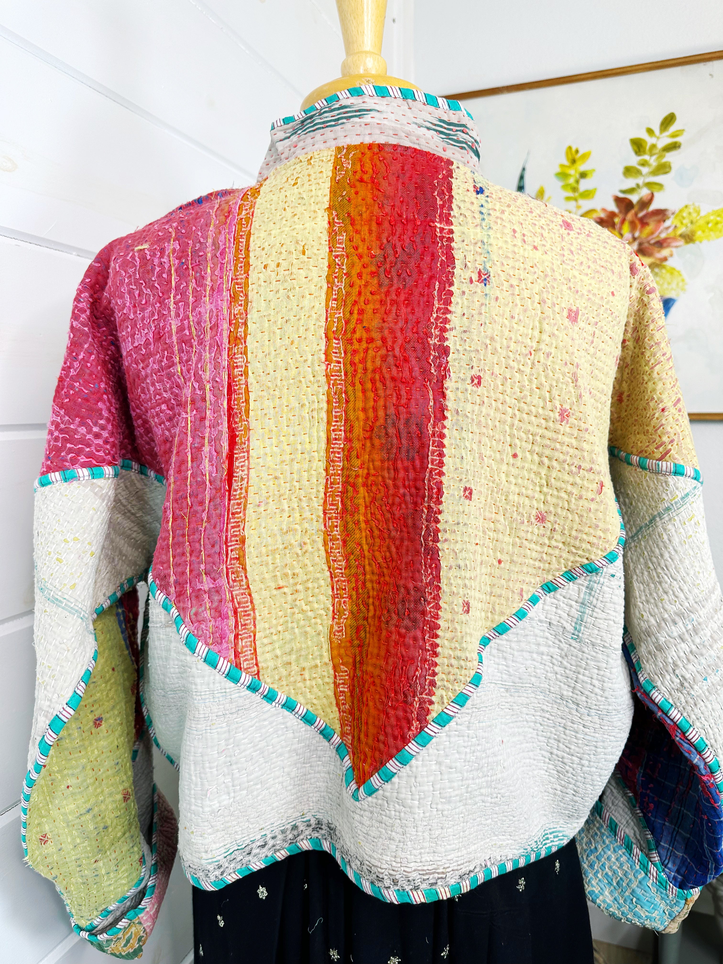 Boho Patchwork Kantha Jacket – Handmade Quilted & Reversible Blanket Coat