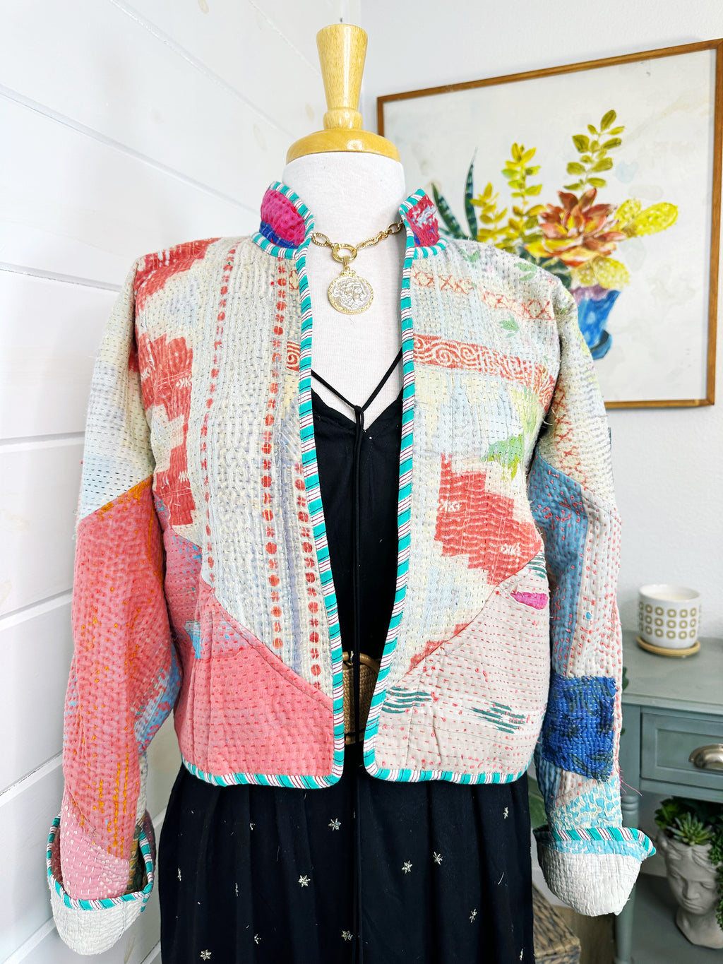Boho Patchwork Kantha Jacket – Handmade Quilted & Reversible Blanket Coat