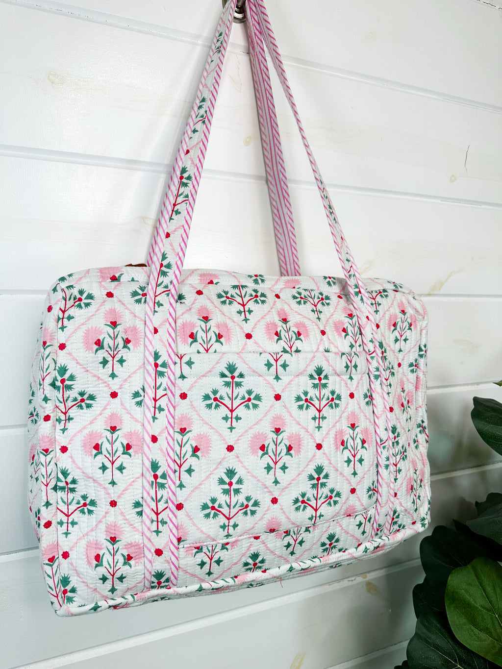 Folk Floral Print Quilted Weekender Overnight Bag