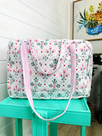 Folk Floral Print Quilted Weekender Overnight Bag