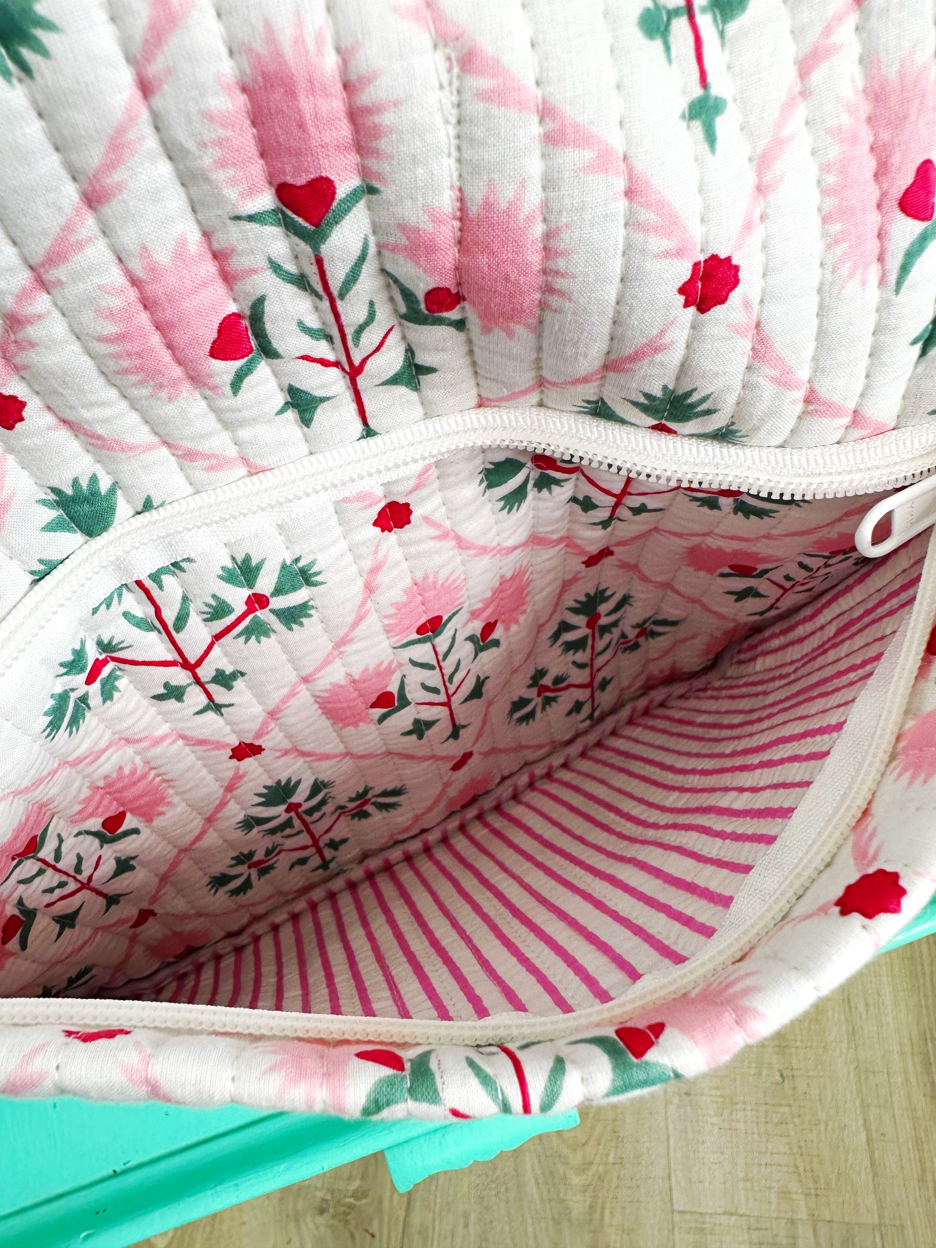 Folk Floral Print Quilted Weekender Overnight Bag