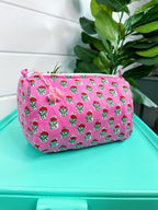 Quilted Makeup Cosmetics Toiletry Bag - Pink Floral Print