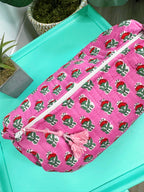 Quilted Makeup Cosmetics Toiletry Bag - Pink Floral Print
