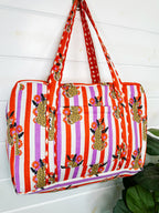 Orange and Purple Jaguar Print Quilted Weekender Overnight Bag