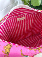 Bright Pink Tiger Print Quilted Weekender Overnight Bag
