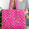 Quilted Block Print Tote Bag Reversible - Aqua Pink