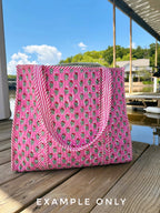 Quilted Cotton Reversible Large Tote Bag - Pink Southwest Ikat Print