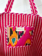 Quilted Cotton Reversible Large Tote Bag - Pink Southwest Ikat Print