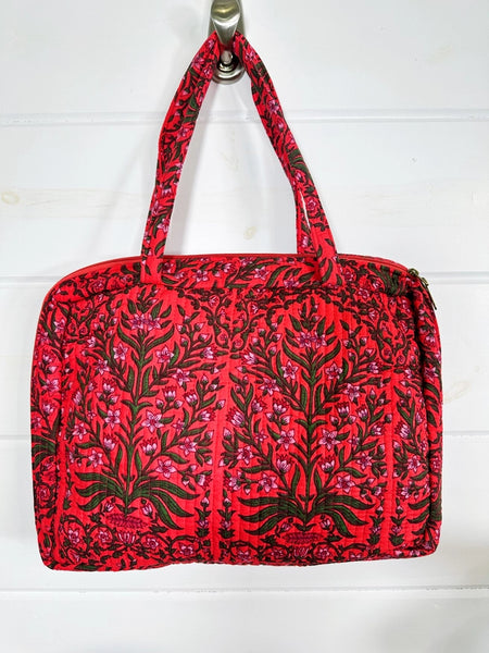 Quilted Toiletry Cosmetics Makeup Travel Bag Case - Coral-Red