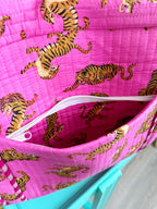 Bright Pink Tiger Print Quilted Weekender Overnight Bag