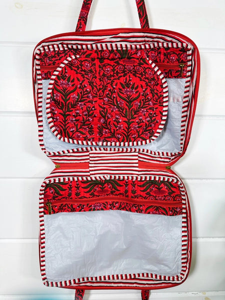 Quilted Toiletry Cosmetics Makeup Travel Bag Case - Coral-Red