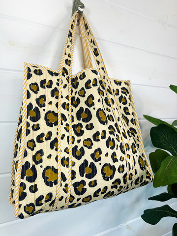Tan Cheetah Print Quilted Cotton Tote Bag