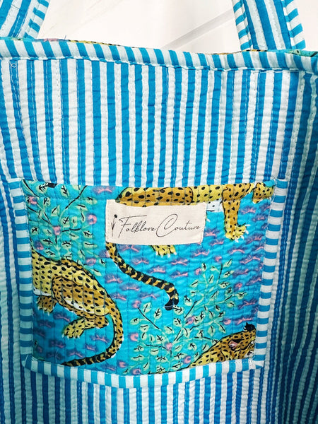 Jaguars Print Aqua Quilted Cotton Tote Bag