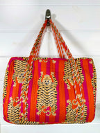 Tiger Print Orange Pink Stripes Quilted Weekender Overnight Bag
