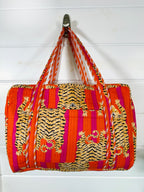 Tiger Print Orange Pink Stripes Quilted Weekender Overnight Bag