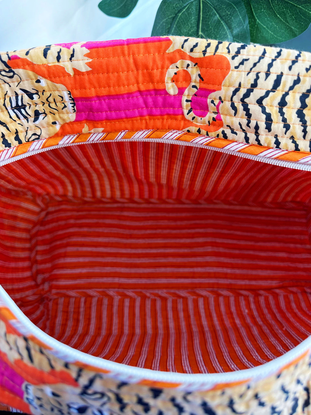 Tiger Print Orange Pink Stripes Quilted Weekender Overnight Bag