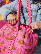 Bright Pink Tiger Print Quilted Weekender Overnight Bag