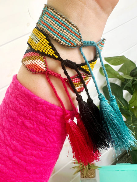 Wholesale Boho Friendship Seed Bead Statement Bracelets with Tassels - Set of 3