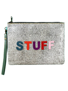 Stuff Word Leather Cosmetics Bag Wristlet