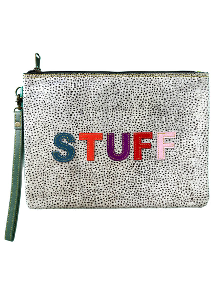 Stuff Word Leather Cosmetics Bag Wristlet