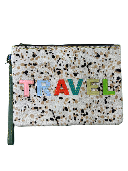 Travel Word Leather Cosmetics Bag Wristlet