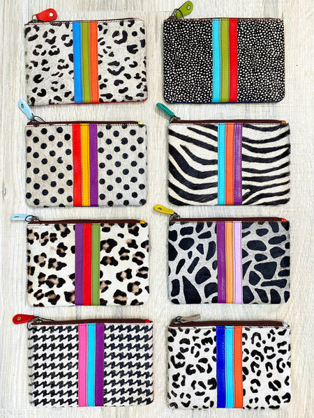 Wholesale Leather Hair on Hide Striped Pouch - Pack of 3