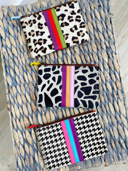 Wholesale Leather Hair on Hide Striped Pouch - Pack of 3