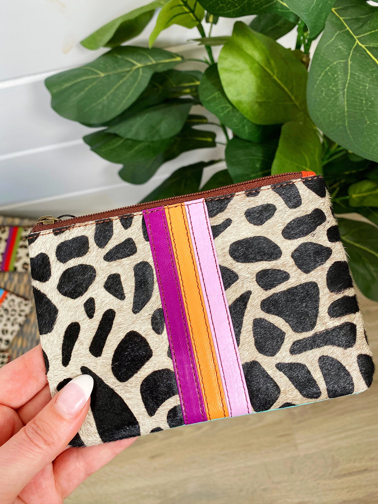 Wholesale Leather Hair on Hide Striped Pouch - Pack of 3