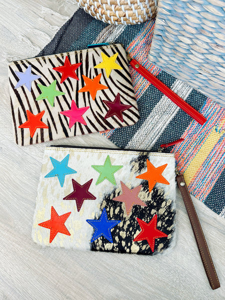 Leather Stars and Hair on Hide Wristlet Bag - Pack of 3