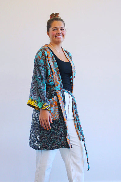 Wholesale Patchwork Silk Kimono Robe - Short Length - Pack of 6